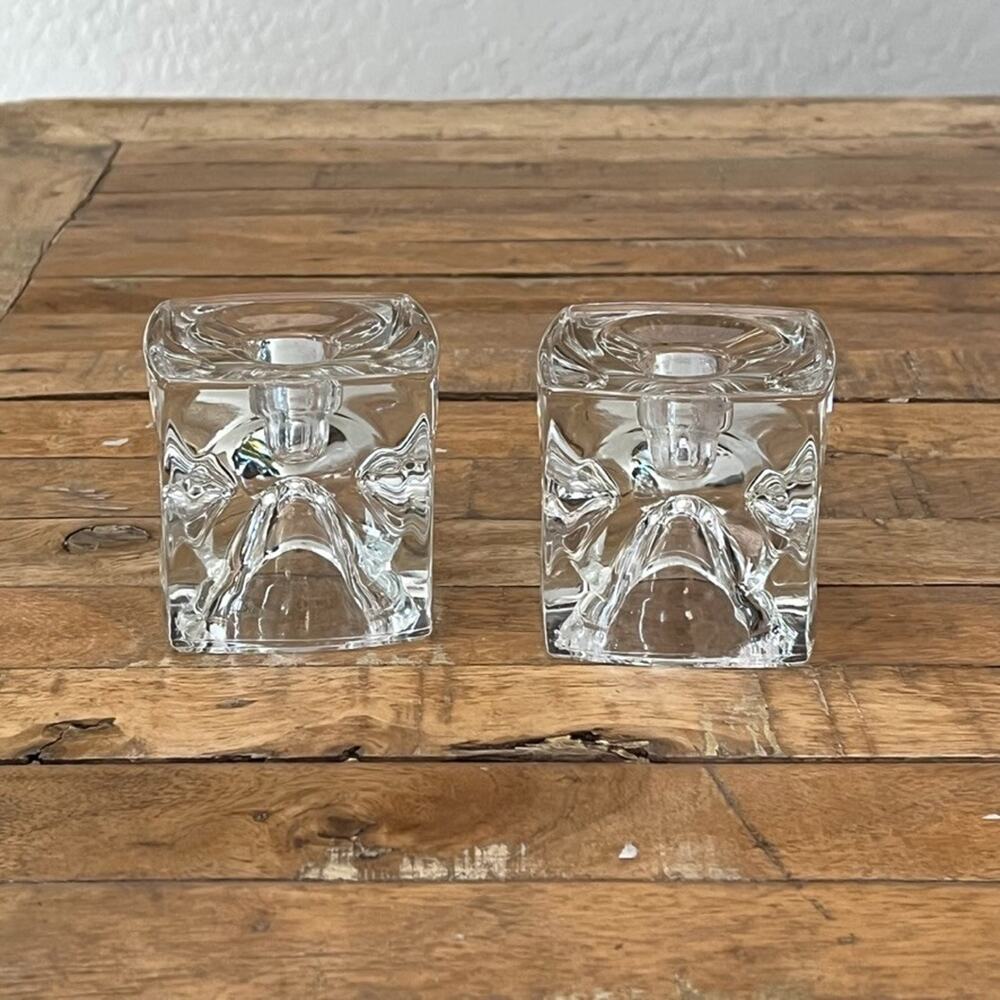 Peill & Putzler "Ice Cube" Glass Candle Holders Set of 2 2.75" Wide Paperweight